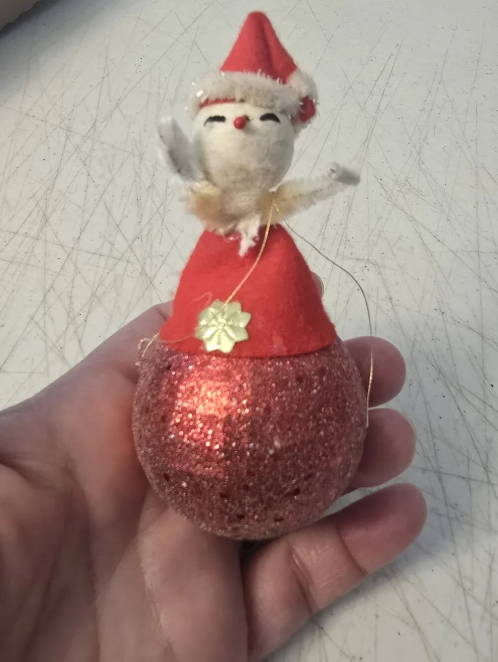 Vintage Christmas Ornament  Santa Clause with a Spun Cotton Head Handmade READ